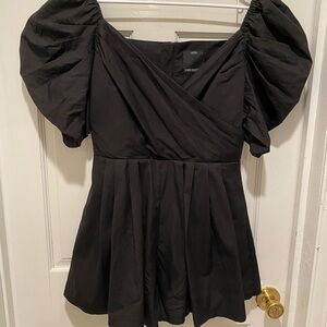 Black Puff Sleeve Romper Dress